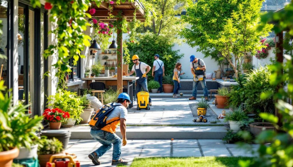 obreros trabajando parque